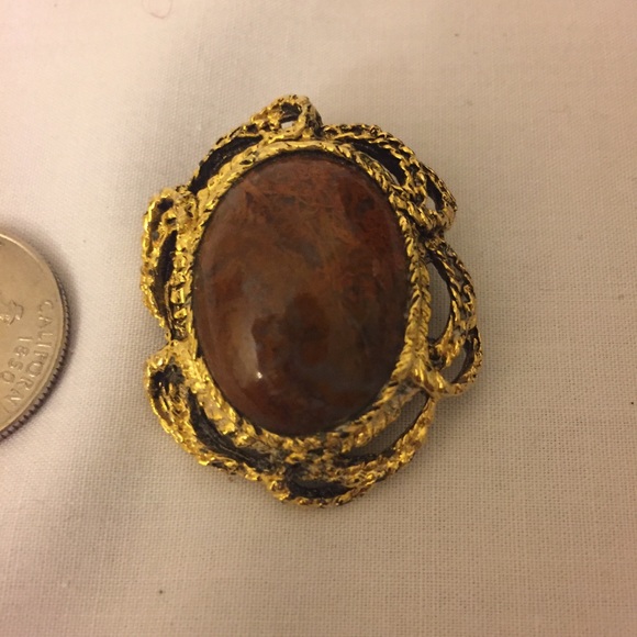 ❌SOLD❌ RARE Vintage Gold Plated Oval Jasper Brooch - Picture 8 of 8